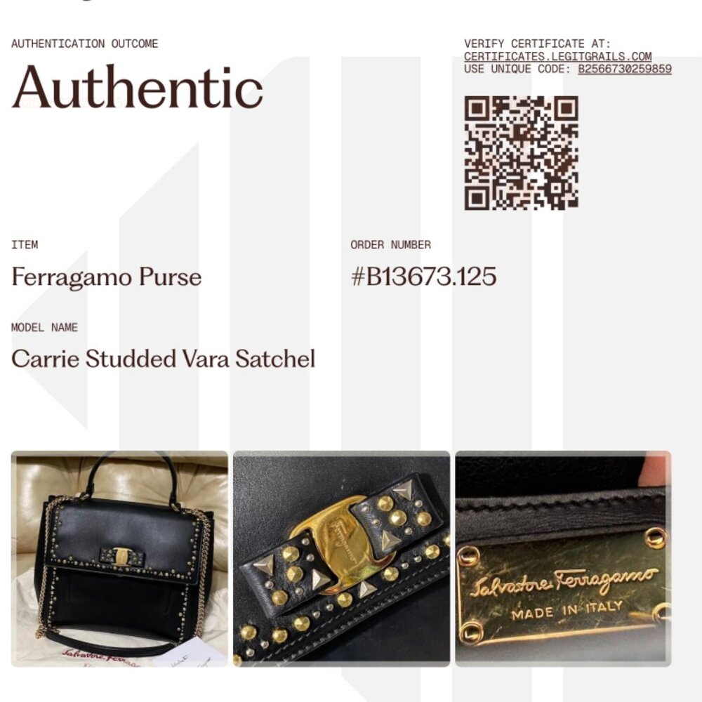 Salvatore Ferragamo COA Leather Satchel Studded Carrie Vara Bow Chain Top Handle - Picture 2 of 12